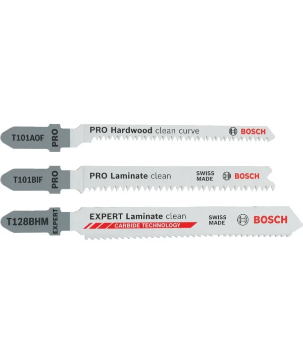 Bosch PRO T128BHM listovi za ubodnu pilu za laminate s karbidom, tri različite varijante.