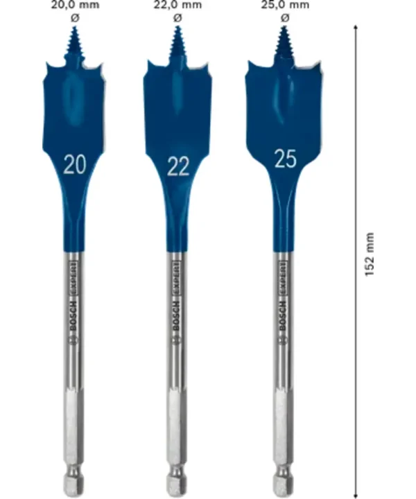 Bosch EXPERT 3-dijelni set plosnatih svrdla za drvo 20, 22 i 25 mm.