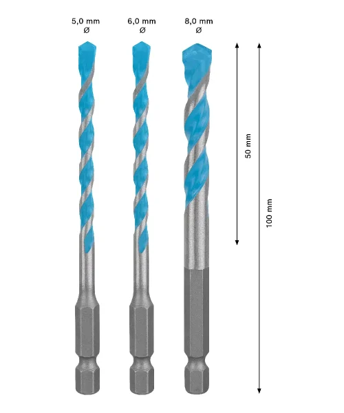 BOSCH 3-dijelni set višenamjenskih svrdla EXPERT HEX-9 Multi Construction 5, 6, 8 mm