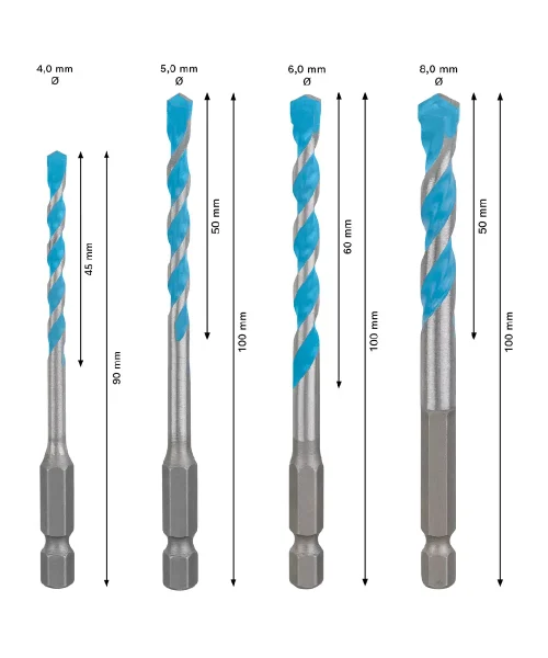 BOSCH 4-dijelni set višenamjenskih svrdla EXPERT HEX-9 Multi Construction 4-8 mm