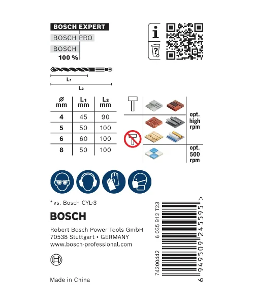 BOSCH 4-dijelni set višenamjenskih svrdla EXPERT HEX-9 Multi Construction 4-8 mm