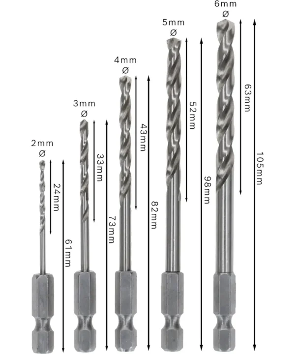 BOSCH 5-dijelni set svrdla za metal PRO Metal HSS-G, uključujući različite promjere.
