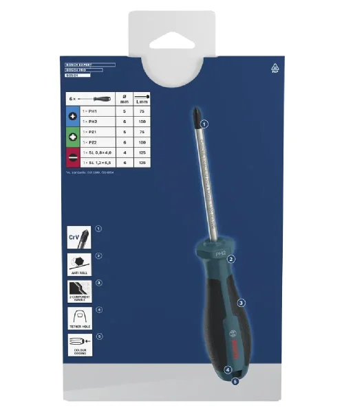 BOSCH 6-dijelni set odvijača PH, PZ i SL