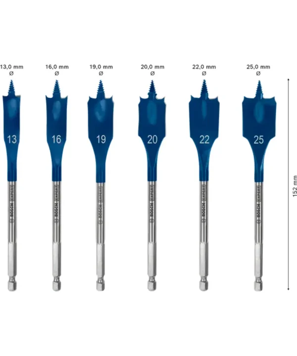 Bosch plosnata svrdla za drvo EXPERT 6-dijelni set broj 13-25 mm.