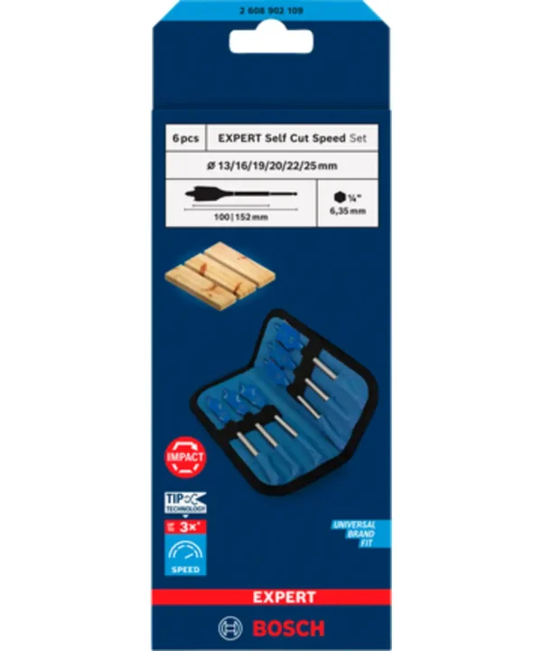 Bosch EXPERT 6-dijelni set plosnatih svrdla za drvo 13-25 mm s torbicom.