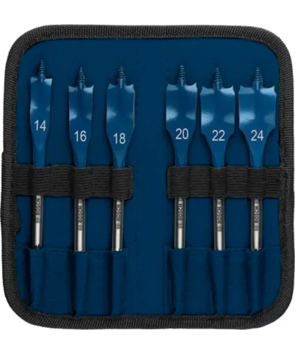 Bosch plosnate svrdle set 14-24 mm u plavom kućištu.