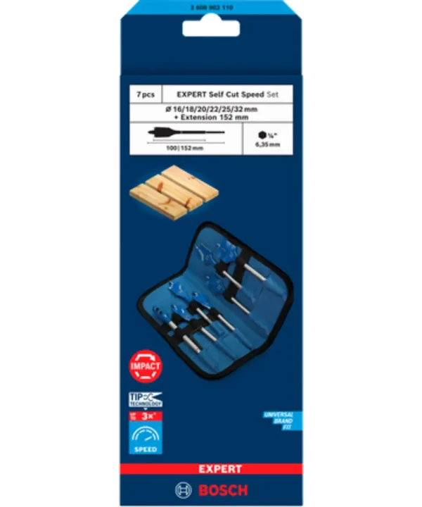 BOSCH 7-dijelni set plosnatih svrdla EXPERT Self Cut Speed sa produžetkom.