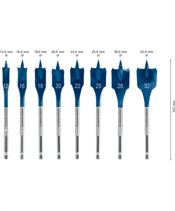 BOSCH 8-dijelni set plosnatih svrdla za drvo EXPERT Self Cut Speed 12-32 mm.