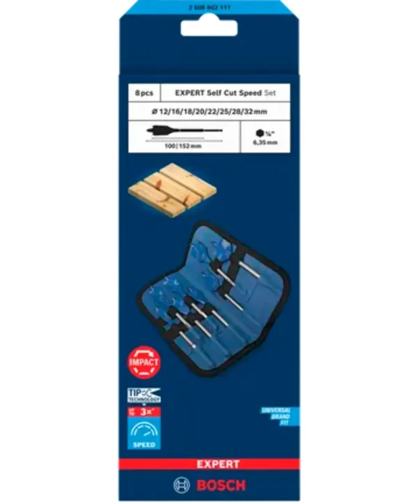 BOSCH 8-dijelni set plosnatih svrdla za drvo EXPERT Self Cut Speed 12-32 mm.