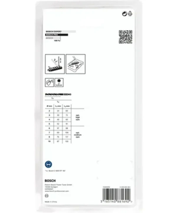 Bosch set svrdla za metal PRO Metal HSS-G 2-10 mm– etiketa i specifikacije.