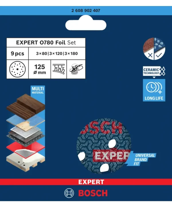 BOSCH 9-dijelni set brusnog papira na čičak EXPERT O780 125 mm