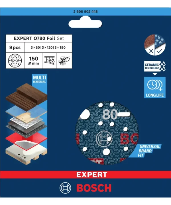 BOSCH 9-dijelni set brusnog papira na čičak EXPERT O780 150 mm