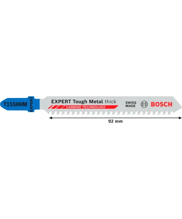 Ubodna pila Bosch T155HHM Tough Metal 92 mm sa karbidnim listom i oznakama Swiss Made.