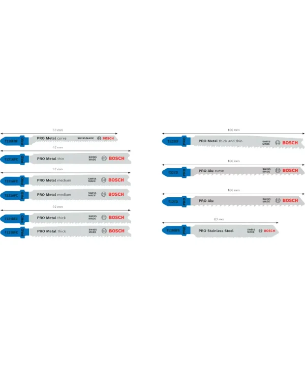 Proizvodni set listova za ubodnu pilu Bosch PRO Metal/Thin/Curve/Thick/Med, inox i aluminij.