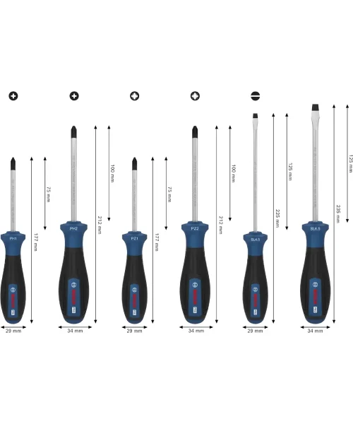 BOSCH PRO 6-dijelni set odvijača PH, PZ i SL