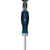 BOSCH PRO račni odvijač sa spremnikom i 12 bitova Bosch PRO ručni odvijač s plavim i crnim držajem, metalnim nastavkom i spremnikom za bitove.