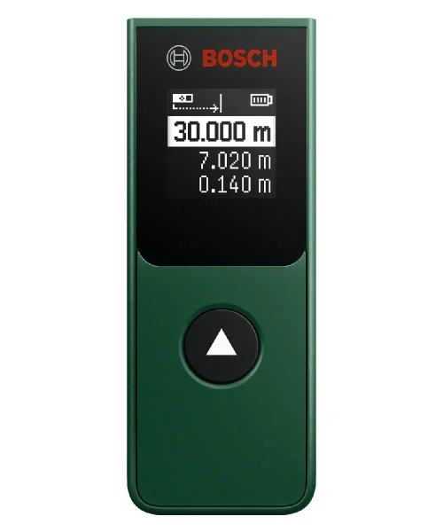 Bosch PLM30-21 digitalni laserski daljinomjer s ekranom i gumbom za mjerenje udaljenosti do 30 metara.