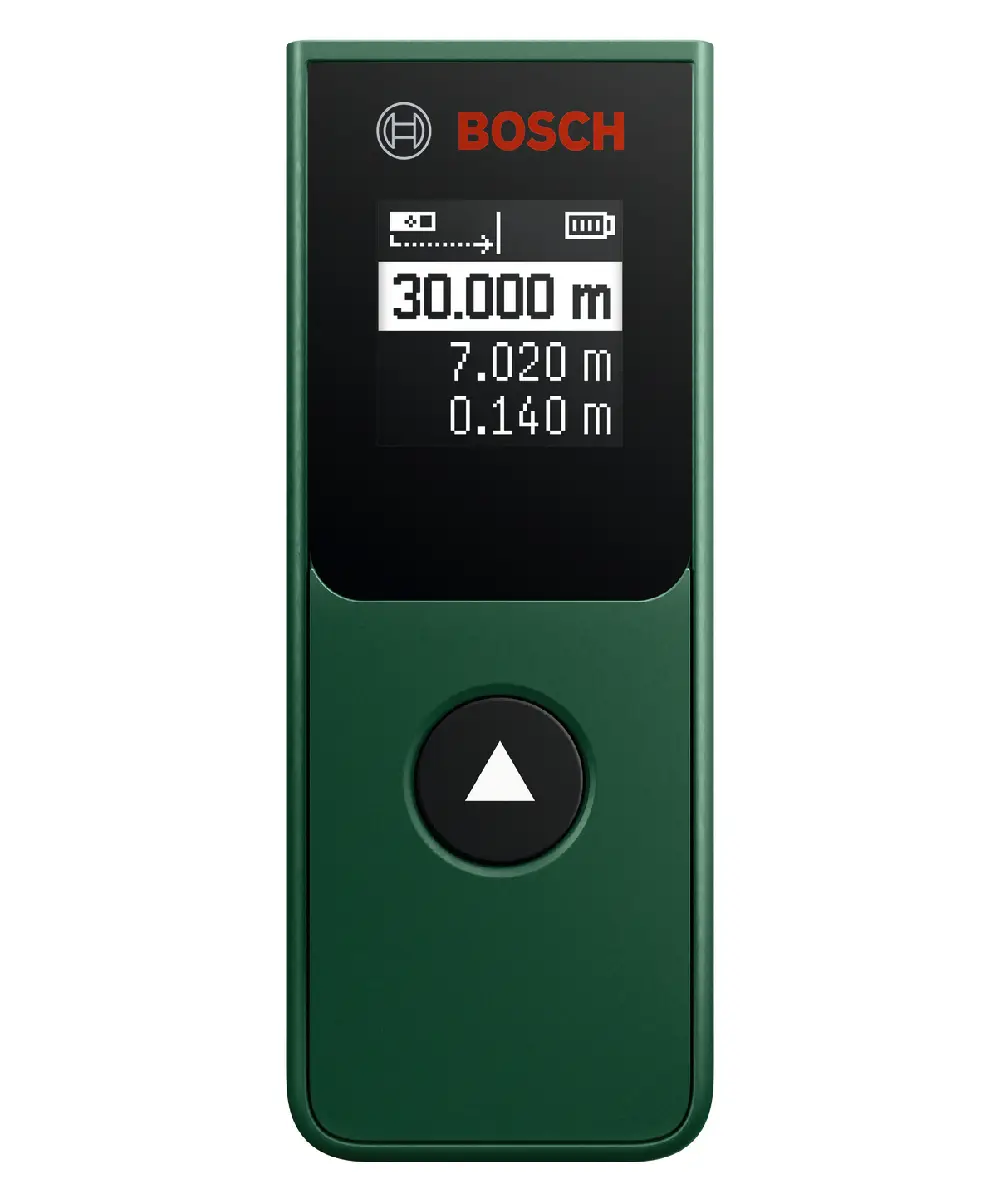 Bosch PLM30-21 digitalni laserski daljinomjer s ekranom i gumbom za mjerenje udaljenosti do 30 metara.