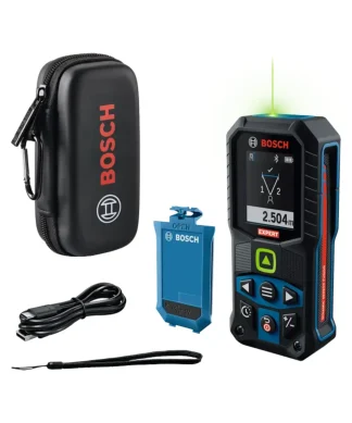 Bosch laserski daljinomjer EXPERT EXLM100-39CG s torbicom, baterijom i kabelom za mjerenje udaljenosti.