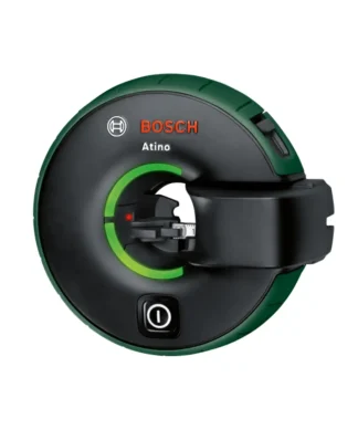 Bosch Atino 2 laserski nivelir s metrom, crno-zeleni dizajn, prikazuje uređaj s laserskom linijom i metrom.