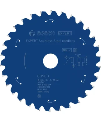 Bosch EXPERT inox kružna pila disk 136 mm za inox s oznakama i dimenzijama.