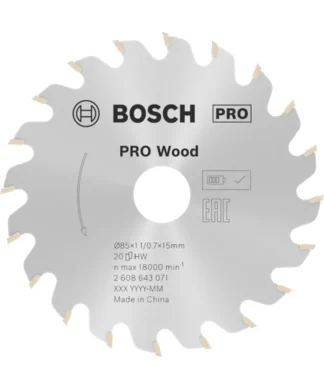 Bosch PRO cirkularna pila za drvo s 20 zubi i 85 mm promjera.