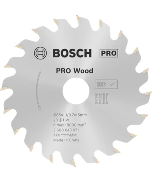 Bosch PRO cirkularna pila za drvo s 20 zubi i 85 mm promjera.