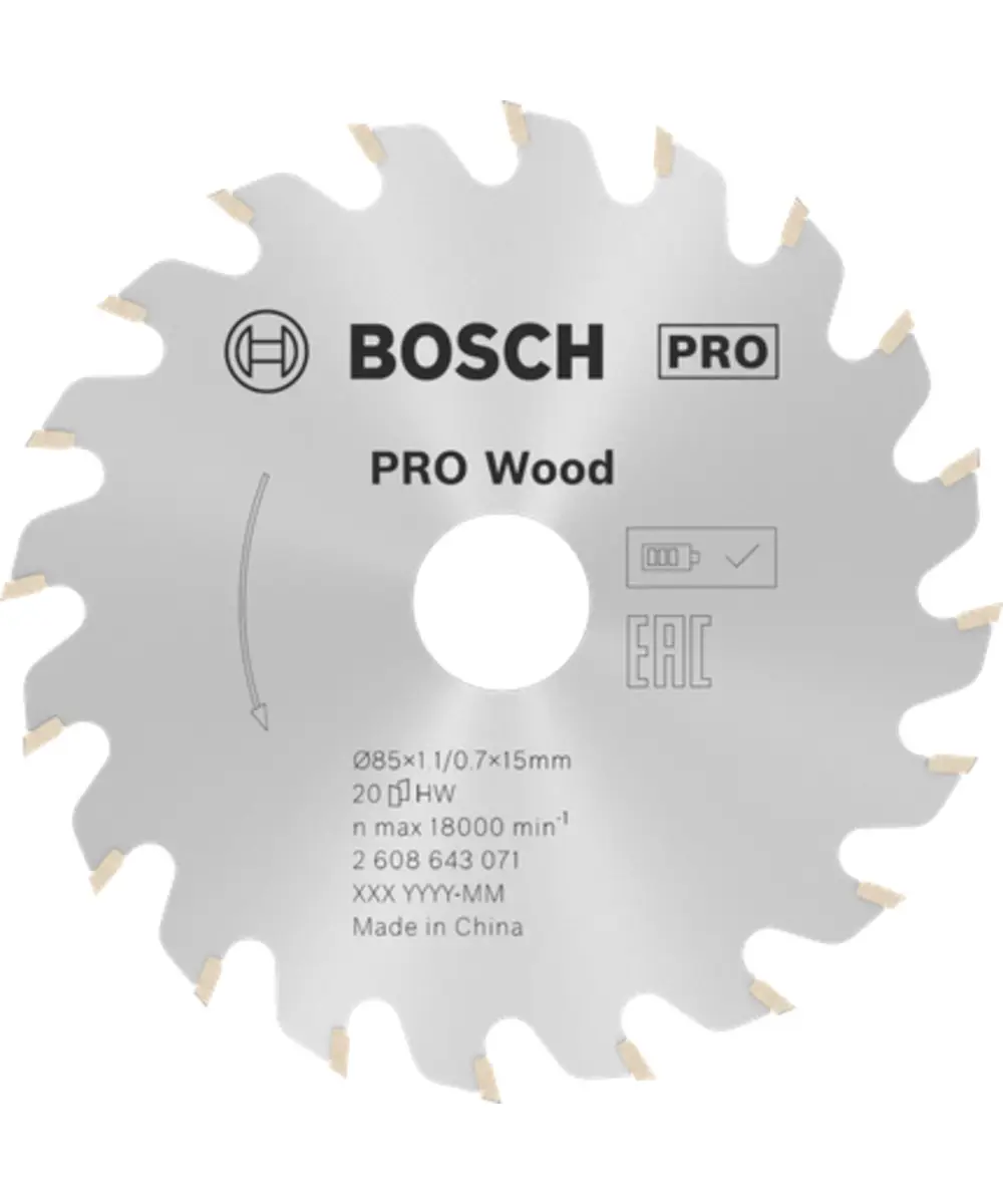 BOSCH list za ručnu kružnu pilu za drvo PRO Wood 85-250 mm Bosch PRO cirkularna pila za drvo s 20 zubi i 85 mm promjera.