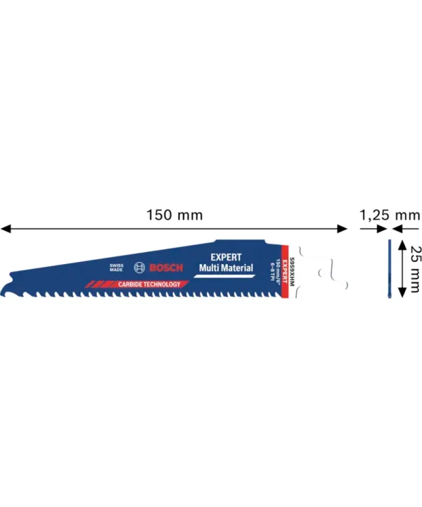 Bosch piljena pila za drvo i metal s dužinom od 150 mm i oštricom od 25 mm.