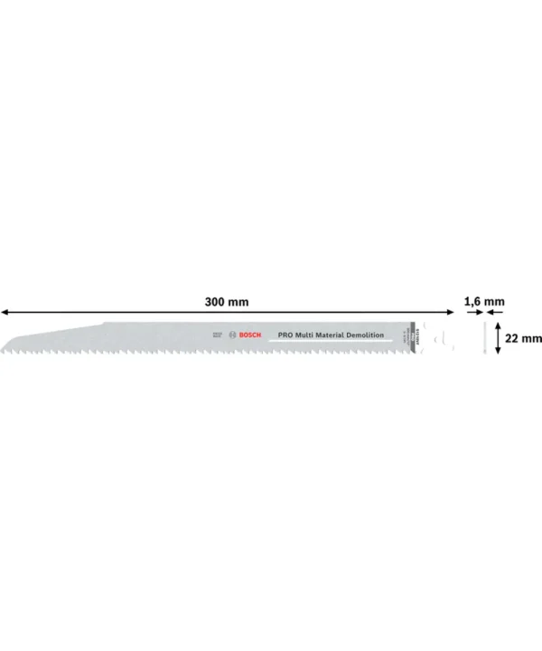 Bosch PRO Multi Material Demolition Saw uz otvorene zube i mjere dužine 300 mm.