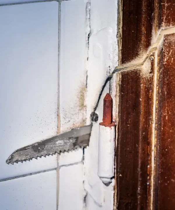 Slomljena ručna pila za drvo uz FIR kabel i konstrukcijsku ploču.