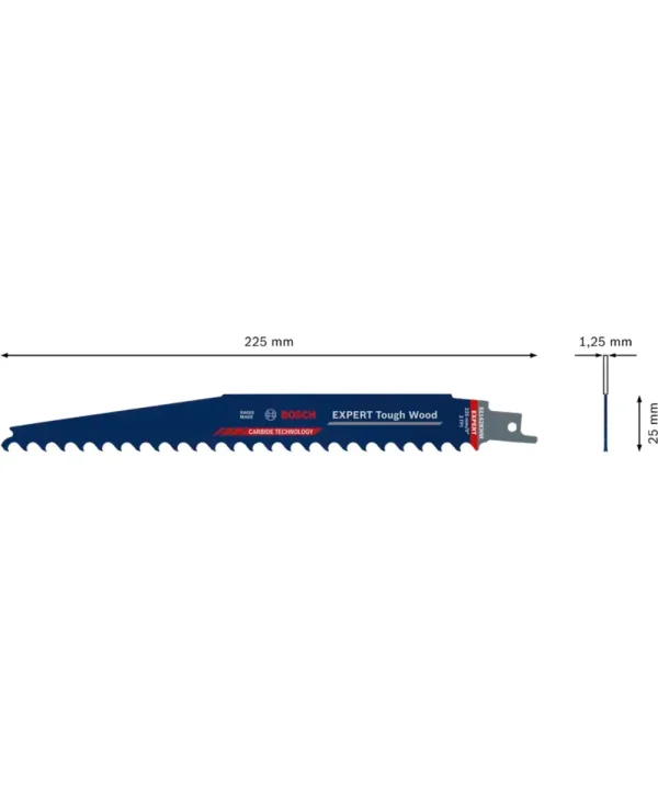 Bosch Expert Tough Wood pila za drvo s dužinom od 225 mm i zubima za rezanje.