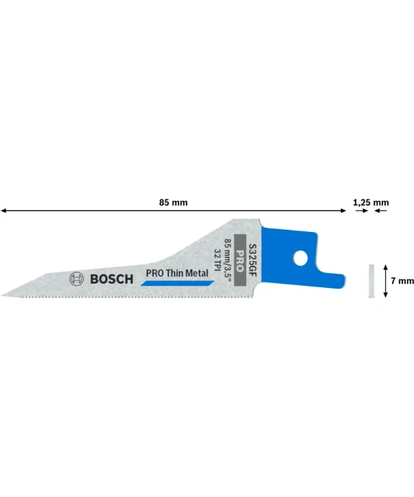 BOSCH PRO S325GF pila za tanki lim s dužinom od 85 mm i debljinom od 1,25 mm.