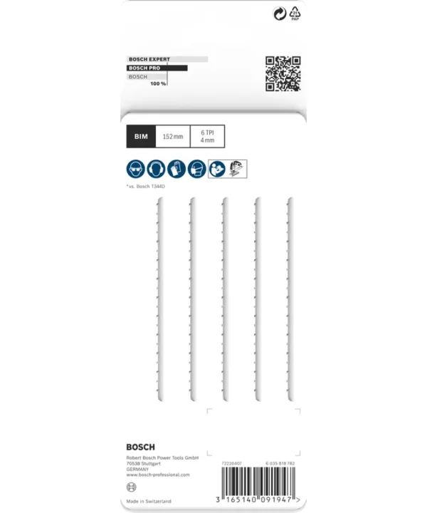 Bosch list za ubodnu pilu za debelo drvo PRO T344DF Hardwood Fast 152 mm 5 kom.