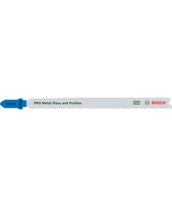Papirno-bijela pila za metalne cijevi s plavom ručkom i oznakom PRO Metal Pipes and Profiles Bosch.