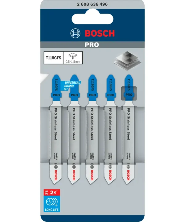 Bosch T118GFS set s 5 ubodnih pila za tanki inox lim 0,5–1,5 mm.