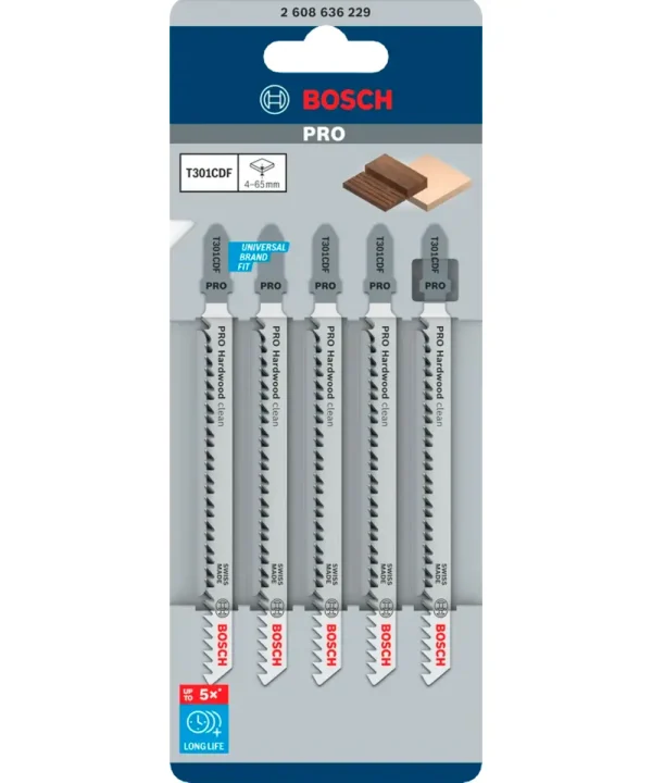 Bosch Pro T301CDF testera za tvrdo drvo i MDF sa 5 komada.