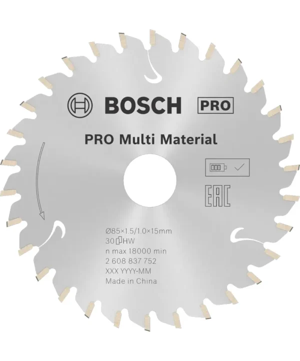 Bosch PRO Multi Material kružna pila disk za rezanje, 85x15 mm, 30 zuba, za akumulatorske pile.