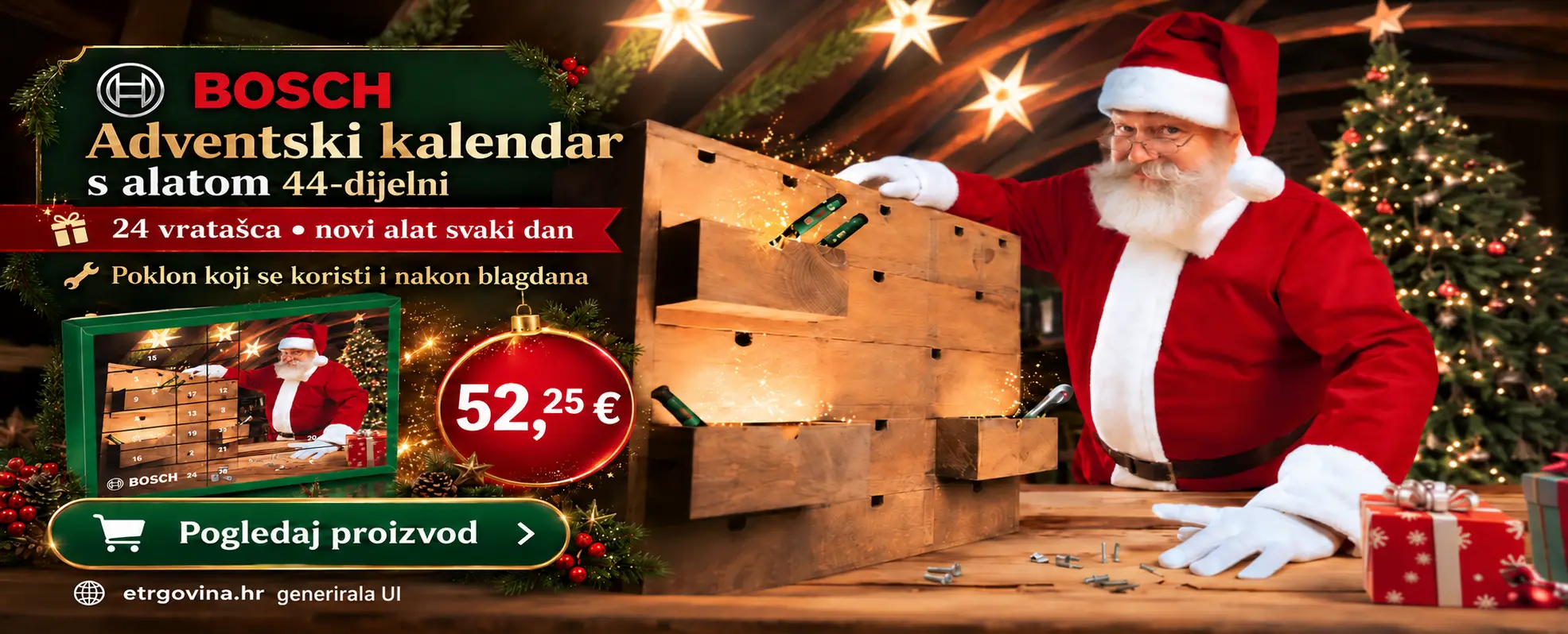 Bosch Adventski kalendar s alatom 44-dijelni – 24 vratašca, novi alat svaki dan, 52,25 €